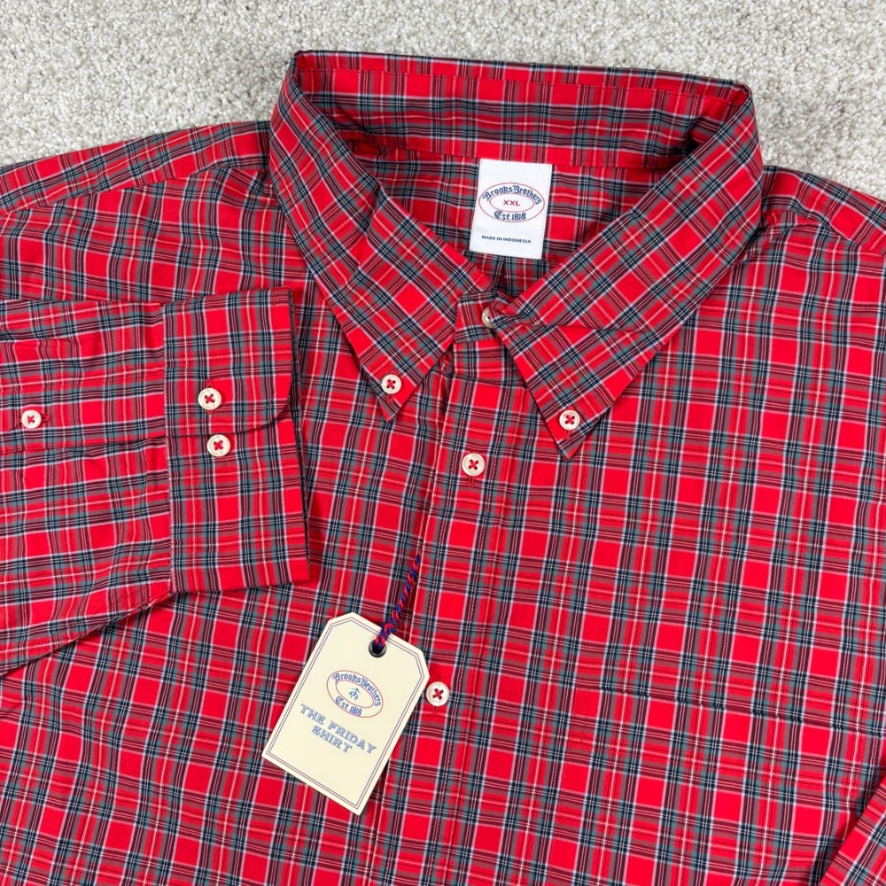 NEW Brooks Brothers Button Down Men XXL Red Plaid The Friday Shirt Long Sleeve